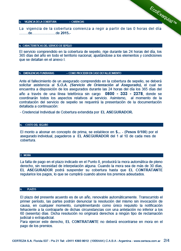 Póliza de Seguros de Sepelio EcoExequial — Contrato Individual