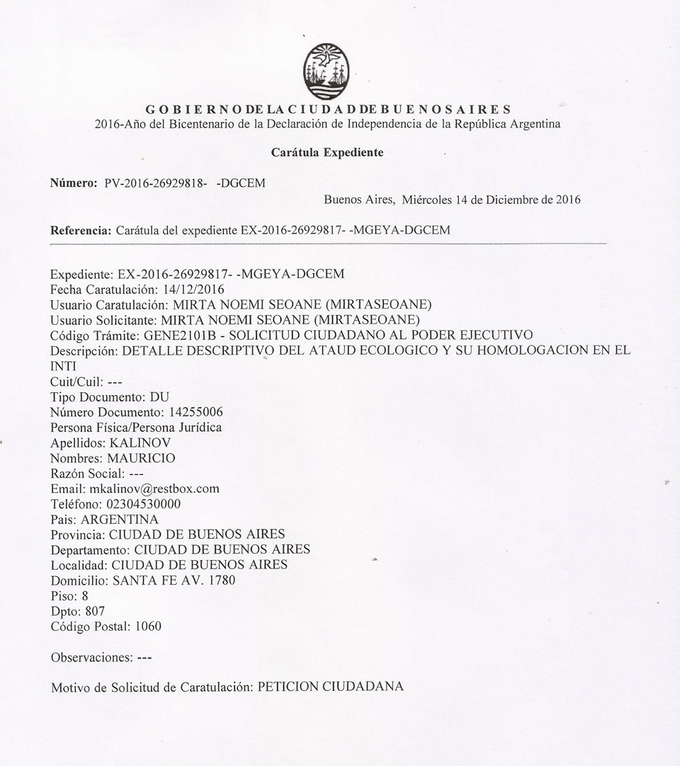 Expediente Público: Ataúd Ecológico y su Homologación en el INTI